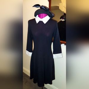 Tahari Black 100% Extra Fine Marino Wool Wednesday Addams Sweater Dress